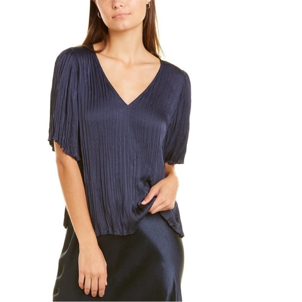 Vince Crushed Satin Flutter Sleeve Top